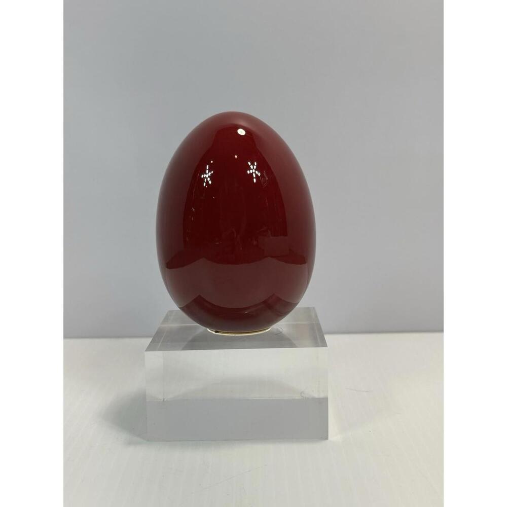 Vintage Modern Art Sculpture Hollow Red‎ Egg Acrylic Base Mid Century Modern